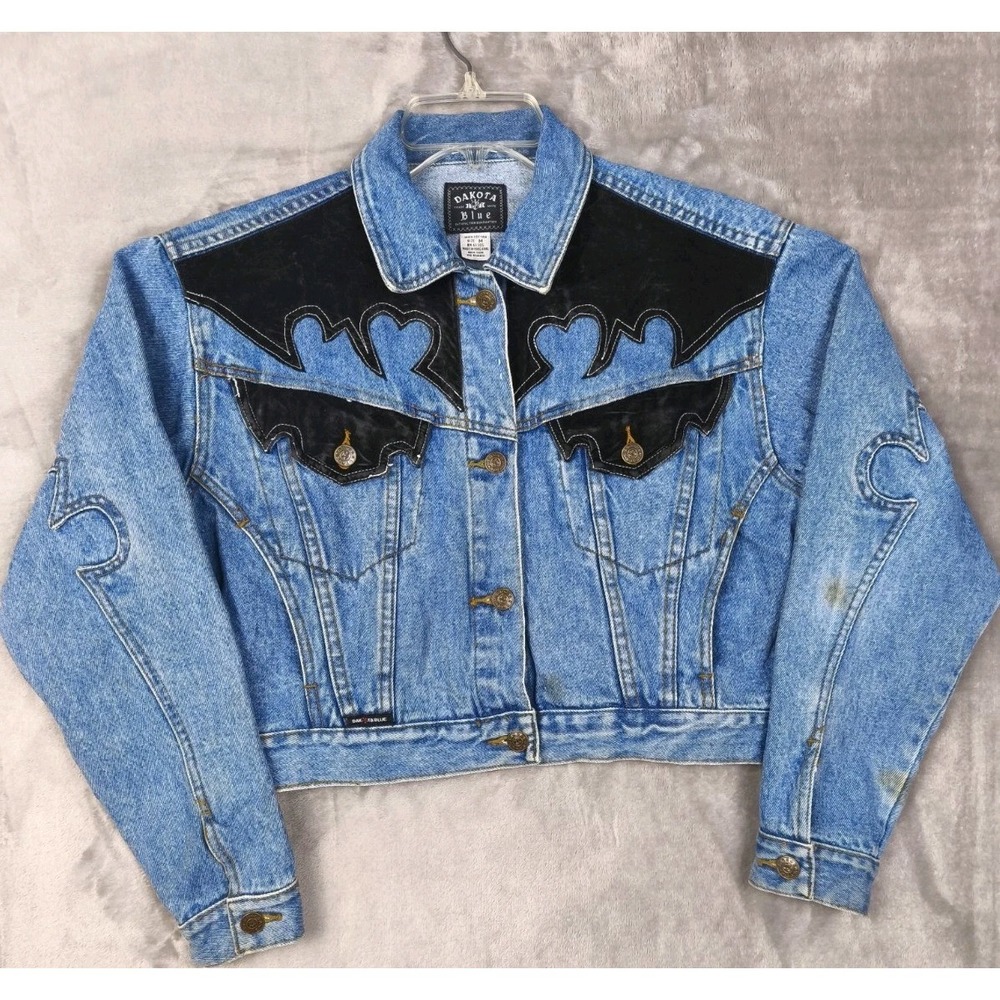 Vintage Dakota Blue Western Heart Denim Jacket Cropped Medium Wash Blue M